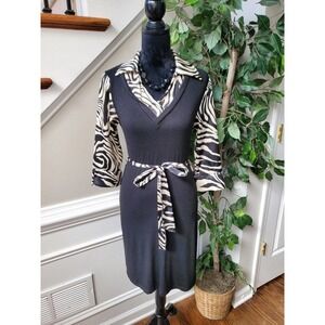 Sirens Women Black 100% Polyester Collared Long Sleeve Knee Length Dress Size M